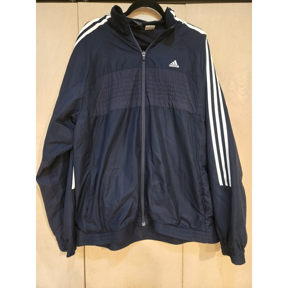 Adidas Sample Jacket Men's L Navy 3 Stripe Fleece Lined Quilted Full Zip